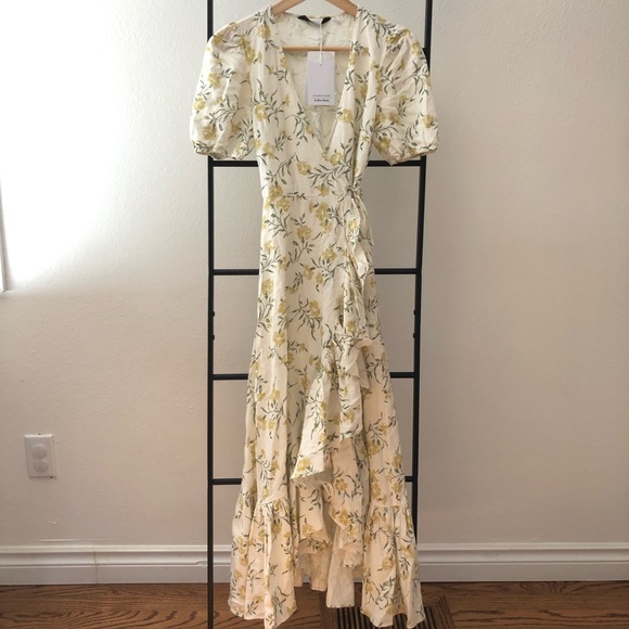 Ruffled linen wrap midi dress Clearance